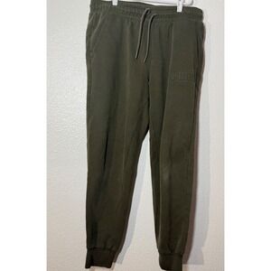 Puma Mens Fleece Jogger Sweatpants Olive Green Drawstring Tapered Pants L